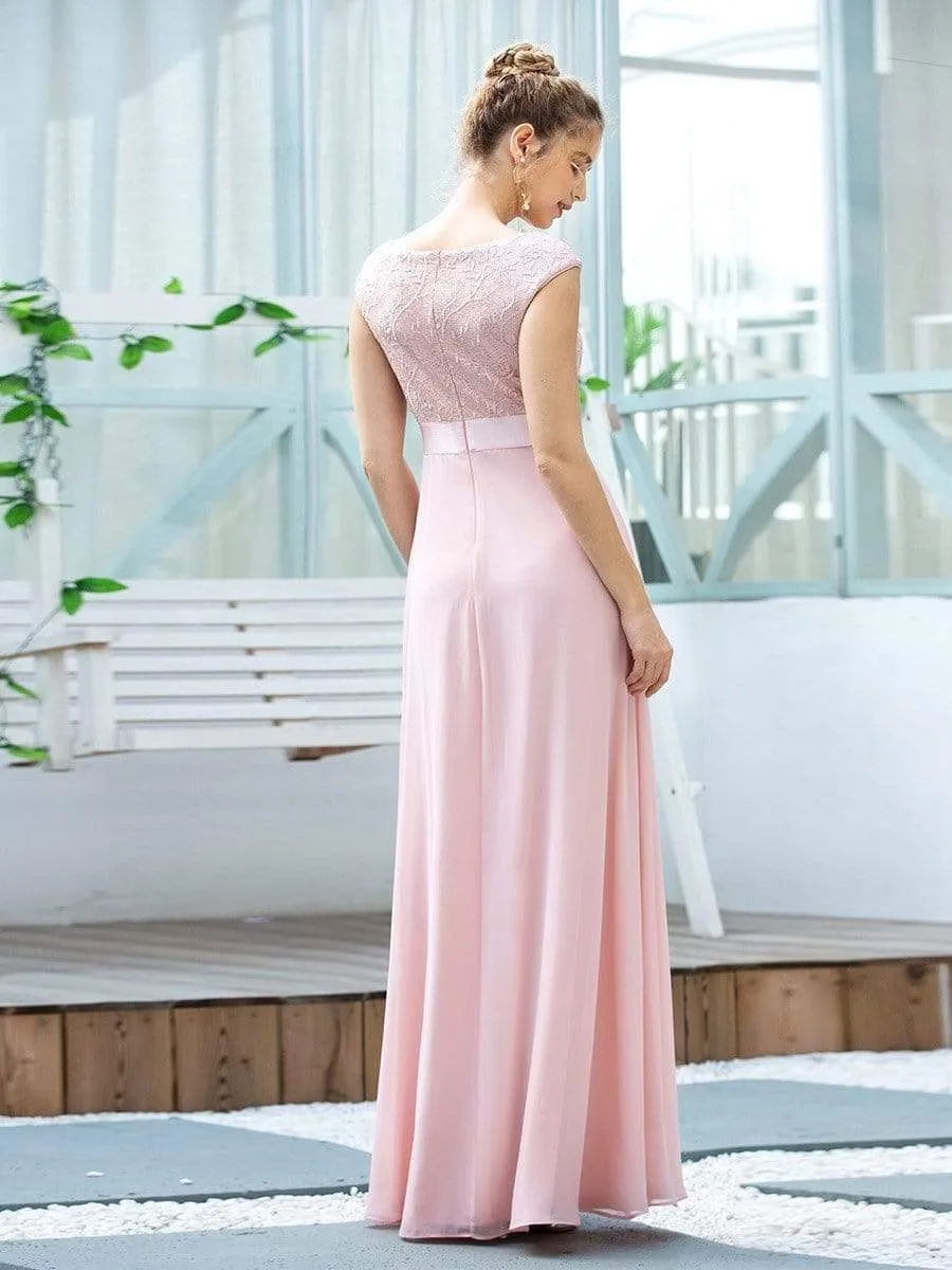 Women's Cute A-Line V Neck Embroidered Chiffon Bridesmaid Dress