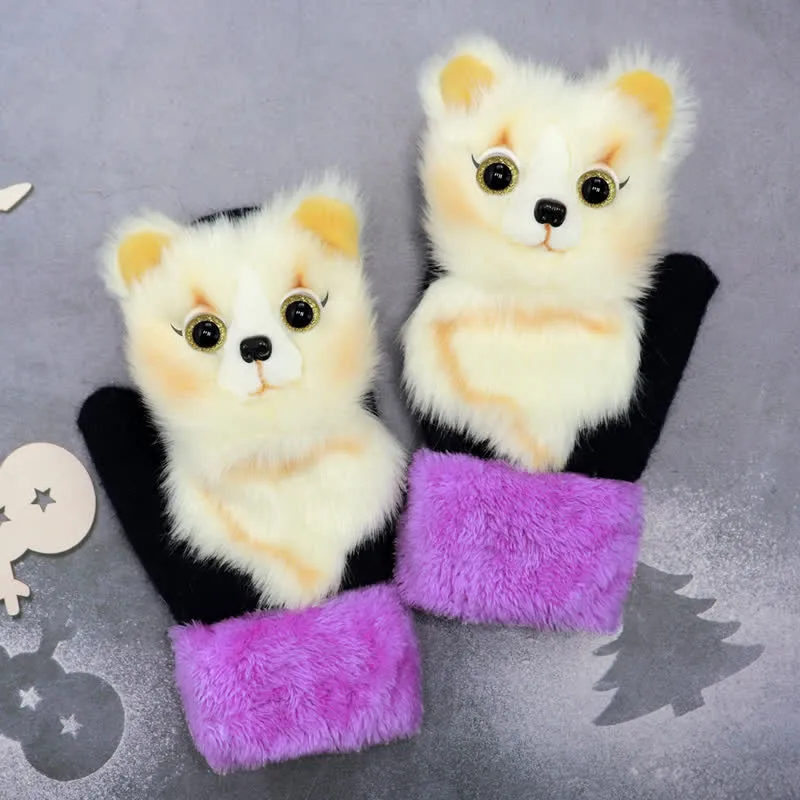 Women's Cute Animal Furry Mittens Gloves