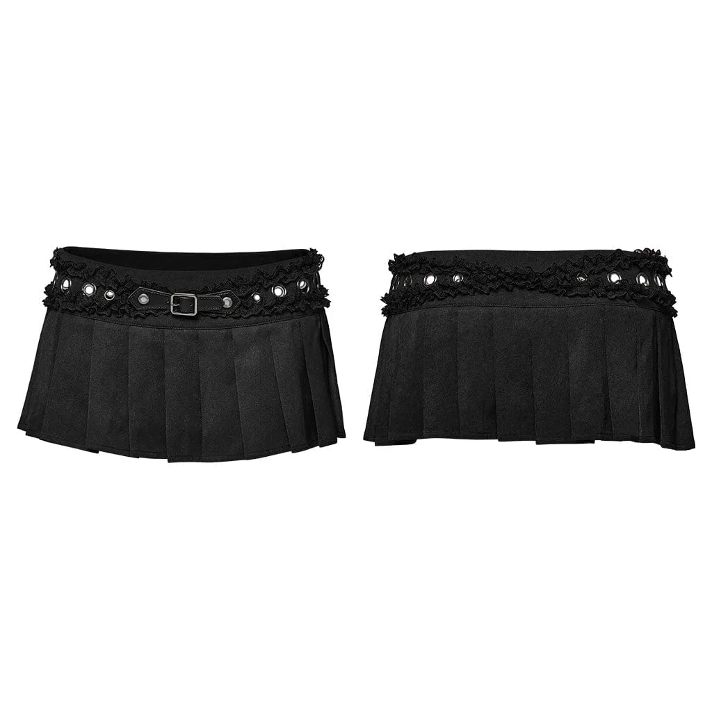 Women's Punk Ruffled Lace Splice Pleated Skirt