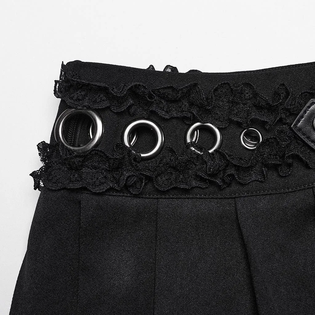 Women's Punk Ruffled Lace Splice Pleated Skirt