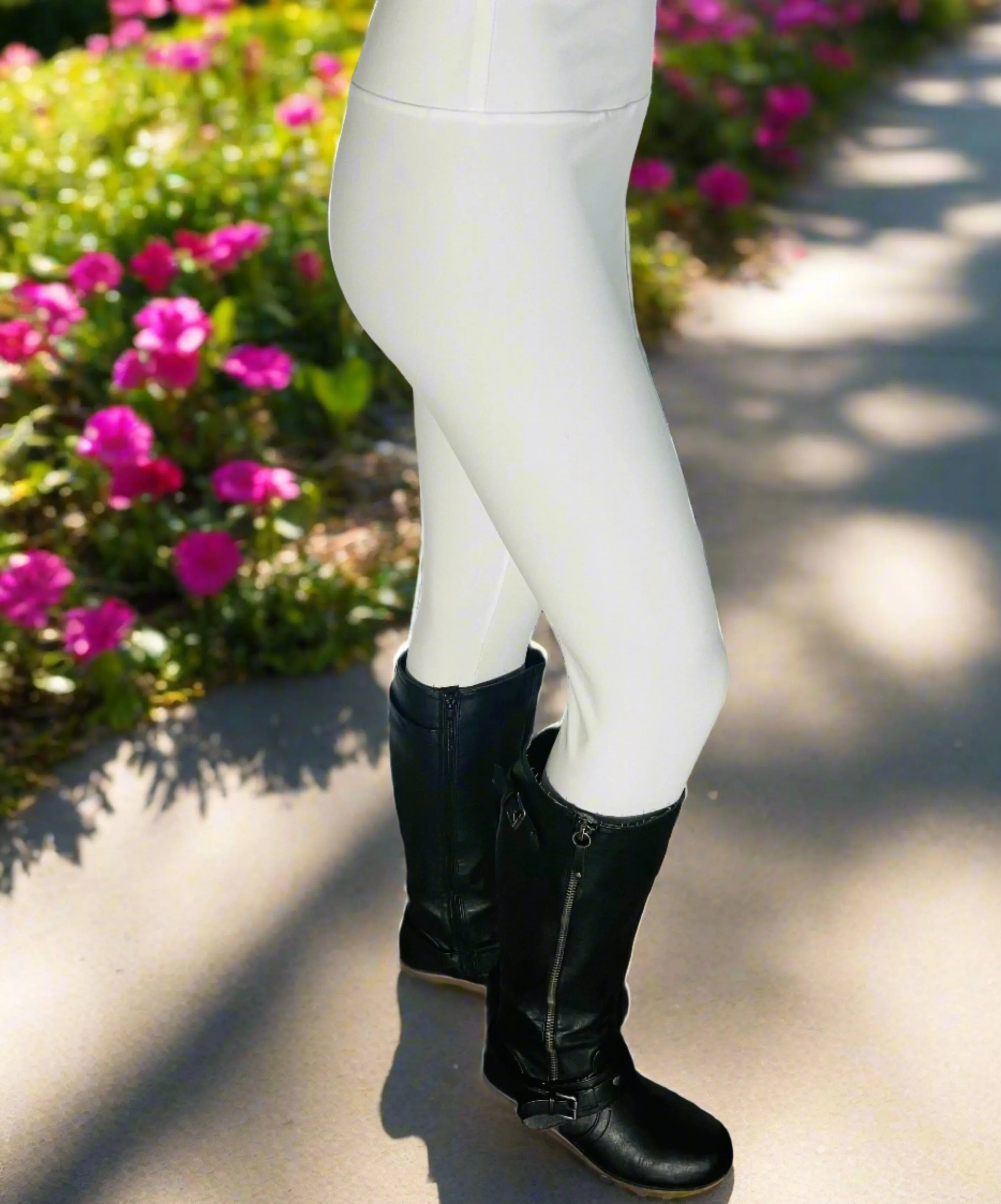 Womens Solid White Leggings, Soft Yoga Pants, Sizes OS/TC, Yoga Waist, Exclusive Leggings