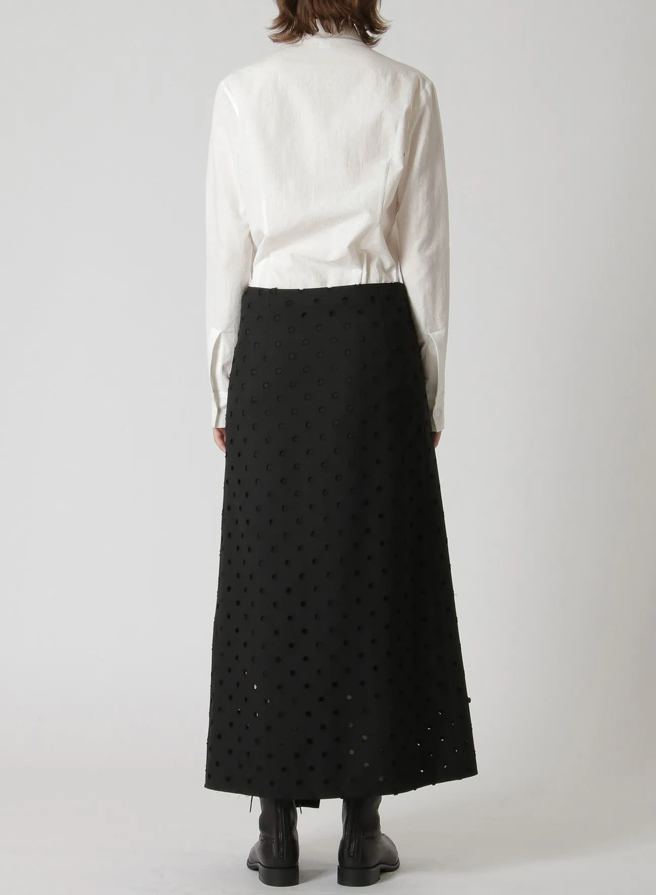 WOOL/POLYESTER GABARDINE PLEATED WRAP SKIRT