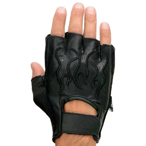 Xelement XG198 Men's Embroidered 'Flamed' Fingerless Black Motorcycle