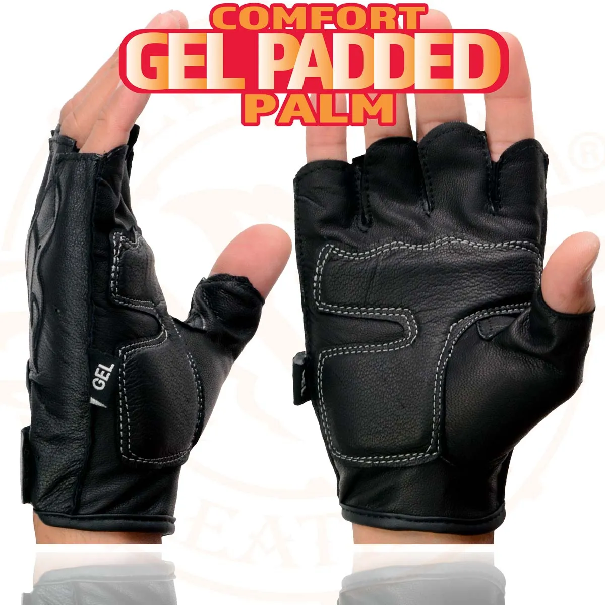 Xelement XG198 Men's Embroidered 'Flamed' Fingerless Black Motorcycle