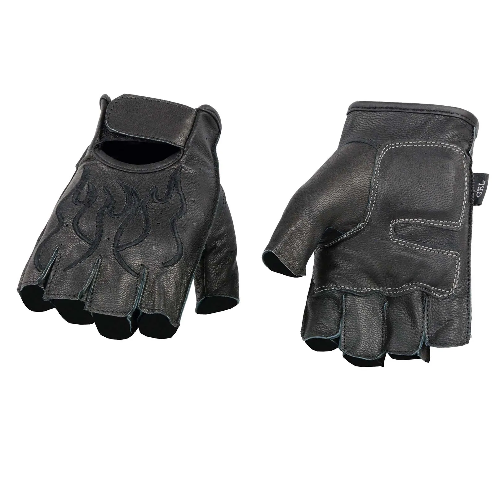 Xelement XG198 Men's Embroidered 'Flamed' Fingerless Black Motorcycle