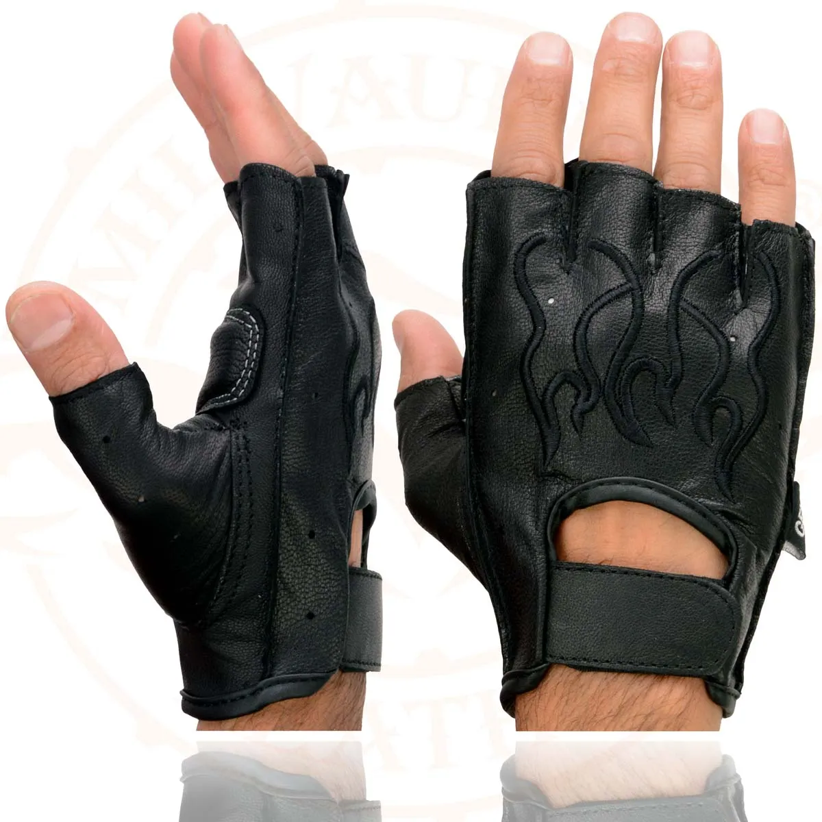 Xelement XG198 Men's Embroidered 'Flamed' Fingerless Black Motorcycle