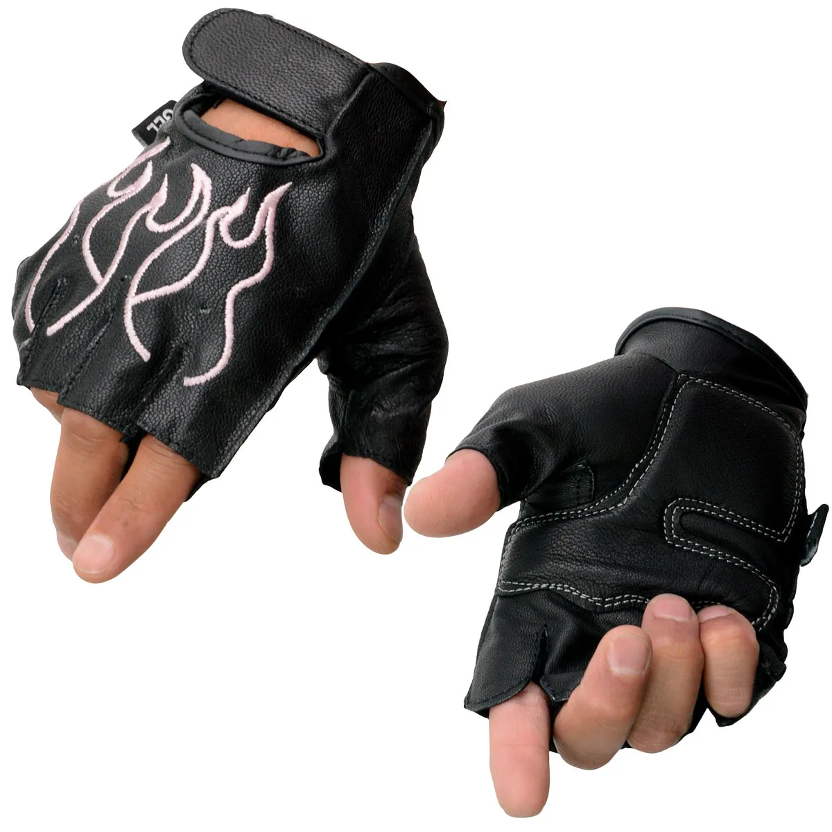 Xelement XG198 Women's Embroidered 'Flamed' Fingerless Black and Pink