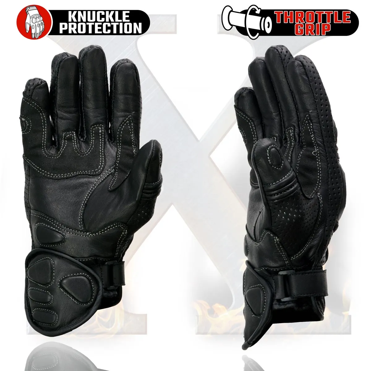 Xelement XG298 Men's Black 'Knuckle Protect' Leather Protective Racing