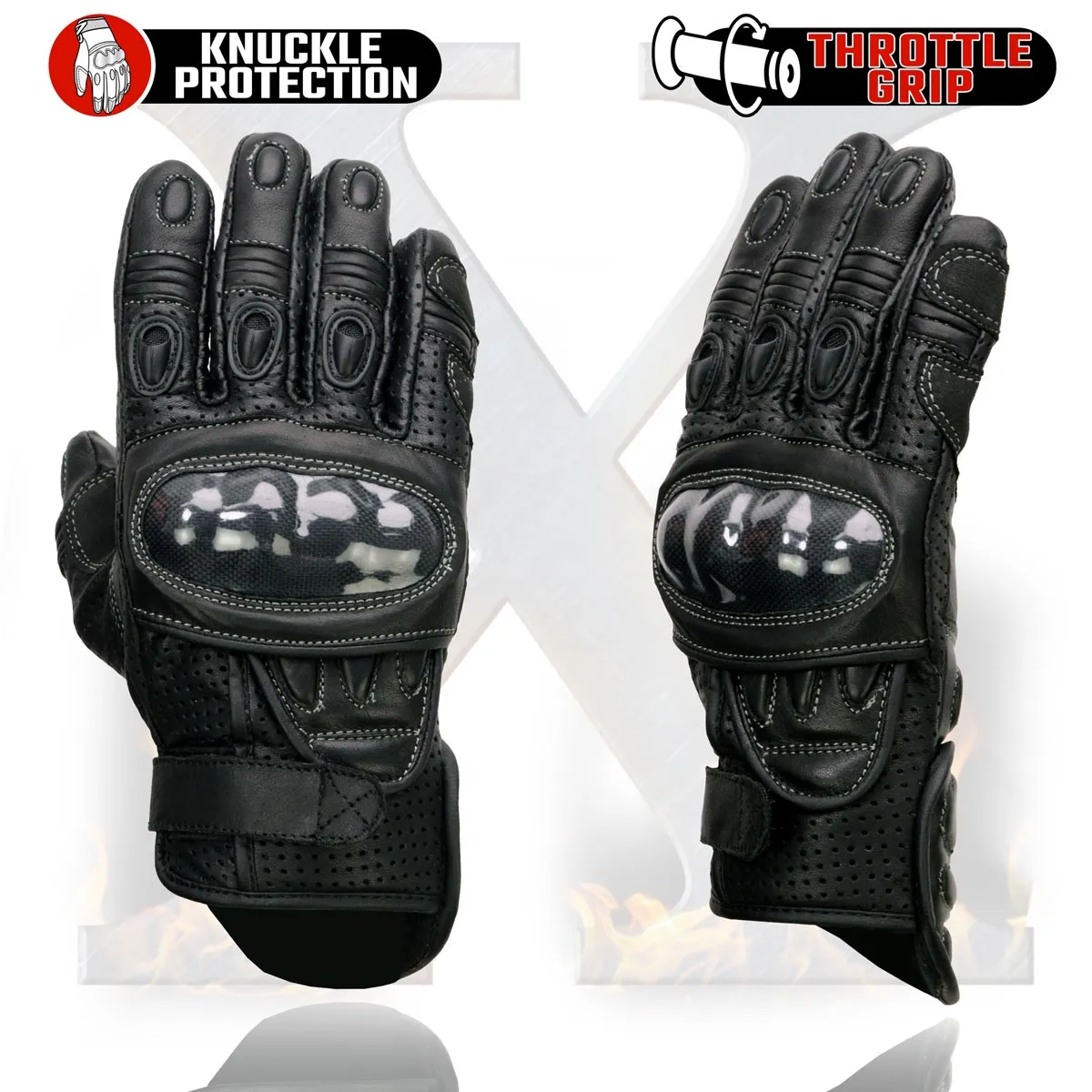 Xelement XG298 Men's Black 'Knuckle Protect' Leather Protective Racing