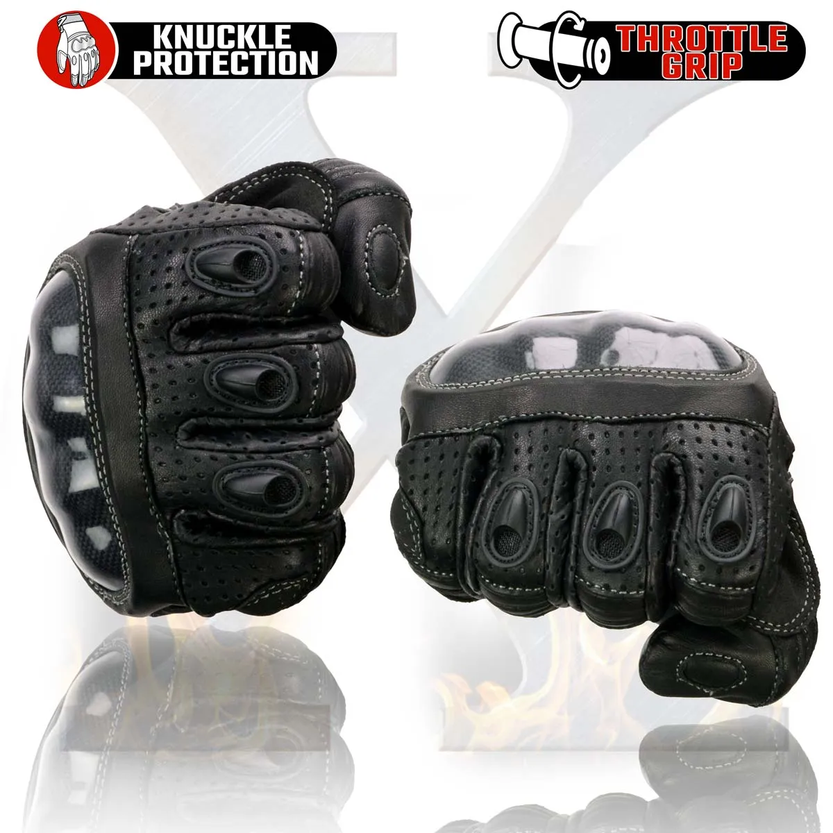 Xelement XG298 Men's Black 'Knuckle Protect' Leather Protective Racing