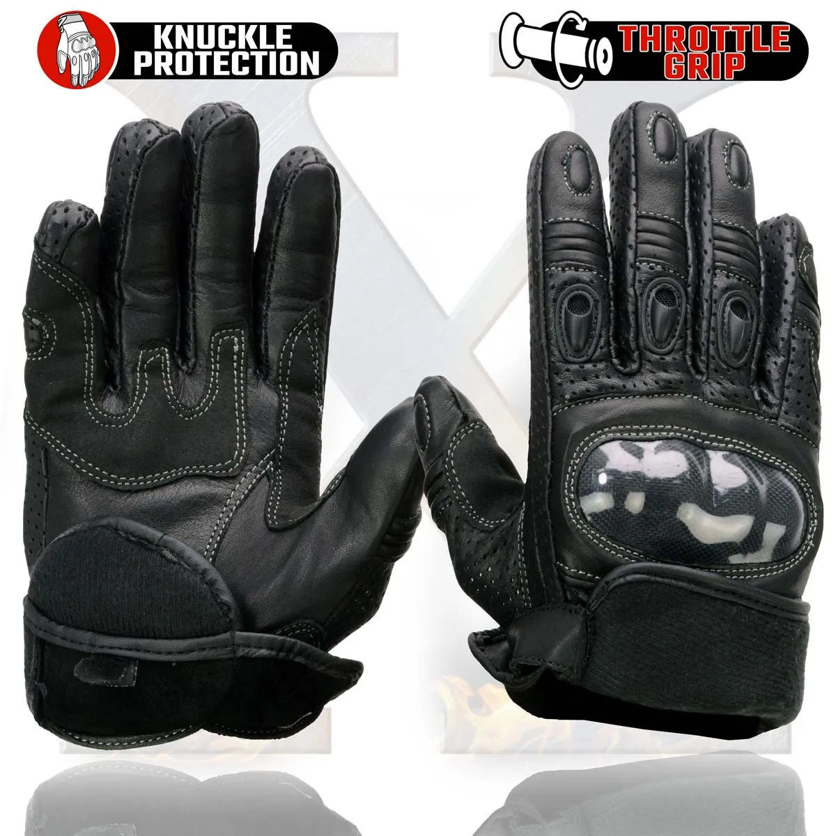 Xelement XG298 Men's Black 'Knuckle Protect' Leather Protective Racing