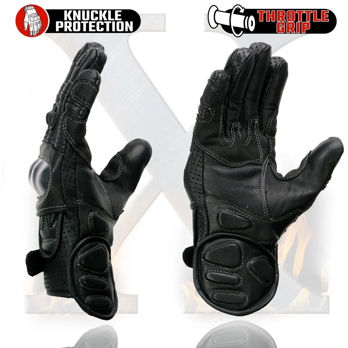 Xelement XG298 Men's Black 'Knuckle Protect' Leather Protective Racing