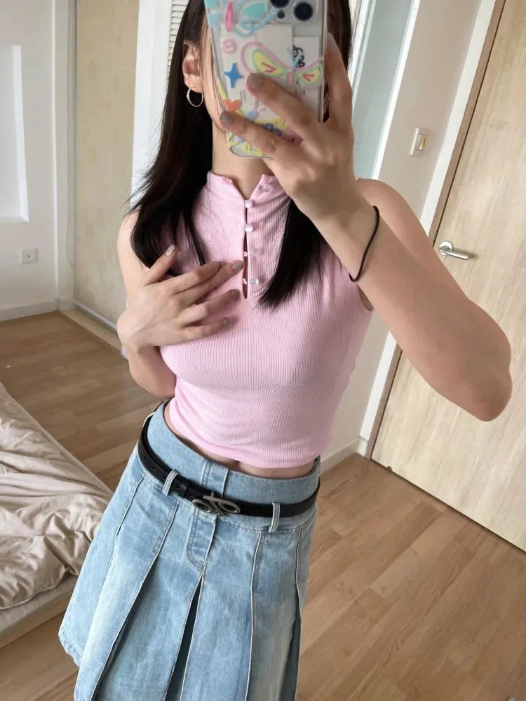 YESMYTOOL  -   Pleated Denim Skirt Women Korean Fashion Vintage High Waist Knee-Length A-line Midi Skirt Casual Y2k Streetwear Autumn