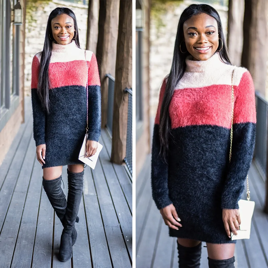 You Own It Black Colorblock Sweater Dress