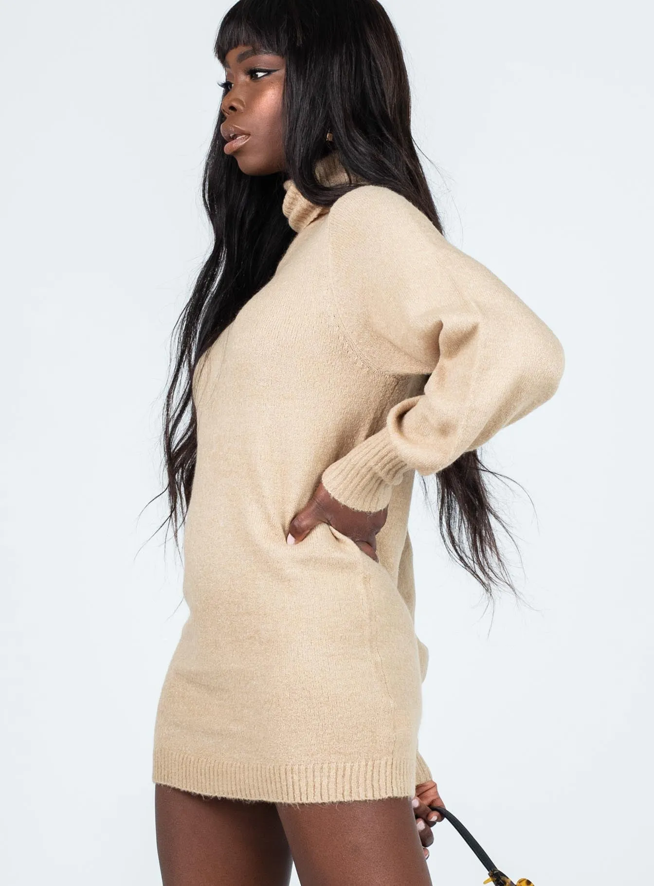 Zahara Sweater Mini Dress Beige